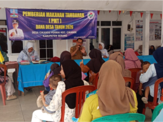 Kegiatan Pemberian Makanan Tambahan (PMT) oleh PKK dan Kader Desa Cikande Permai Kepada BUMIL, BADUTA dan BALITA
